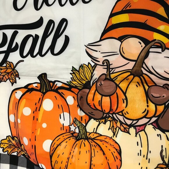 NWOT Pillow cover. Fall pumpkin, gnome, leaves, Hello Fall!  fits 18"-19" pillow - Picture 3 of 7